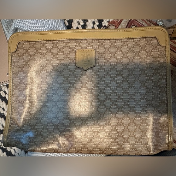 Vintage Celine Macadam Canvas Zip Clutch | Tan & Brown